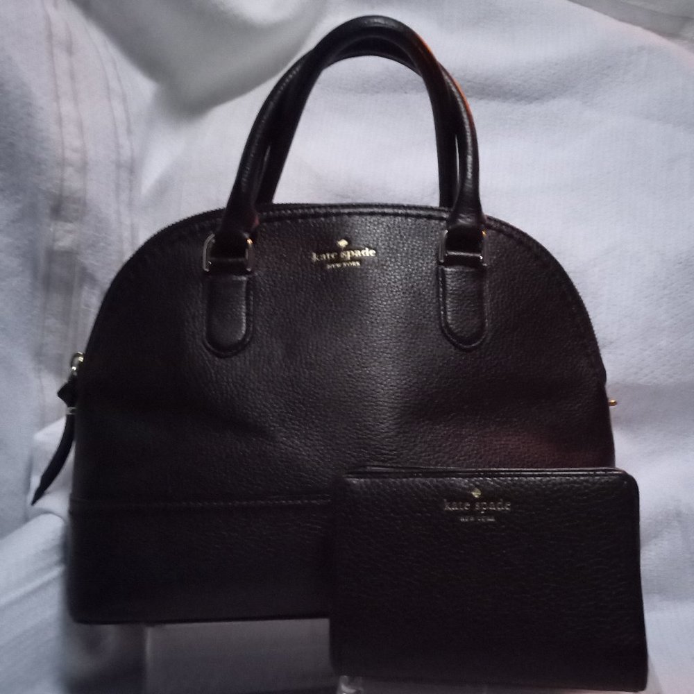 Kate Spade Black Leather Handbag Satchel with Matching Wallet New w/O Tags